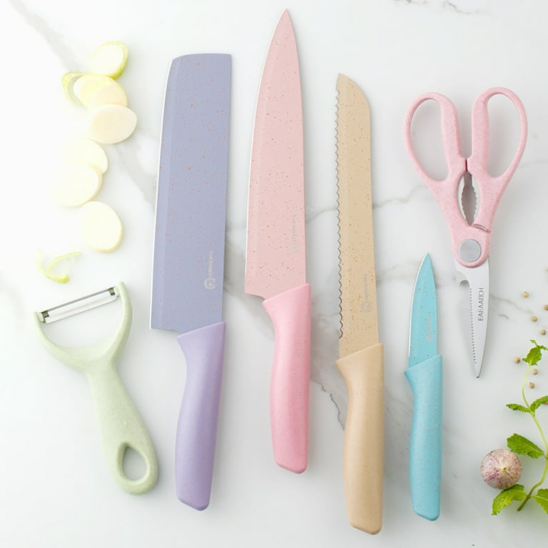 Kitchen gadgets Colorful Kitchen Knives Set Of 6 PCS Cute Fruit Knife Set  With Gift Box,High Carbon Steel Kitchen Knife Set Without Block,  Environmental Straw Material CHMORA 
