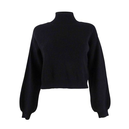 Lucy Paris Women's Cropped Mock Neck Sweater (XS, Black)