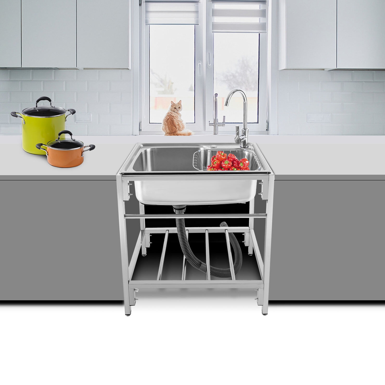 220.46lbs Capacity Commercial Stainless Steel Sink Outdoor Single-Bowl Utility Sinks Functional 26.7*17.3*29.5in for Kitchen, Bar, Restaurant