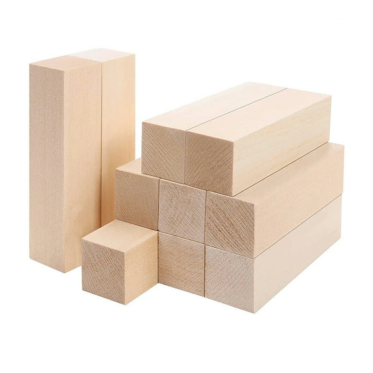 qxayxa 13 Pcs Unfinished Wooden Blocks for Crafts,Basswood Carving Blo –  WoodArtSupply