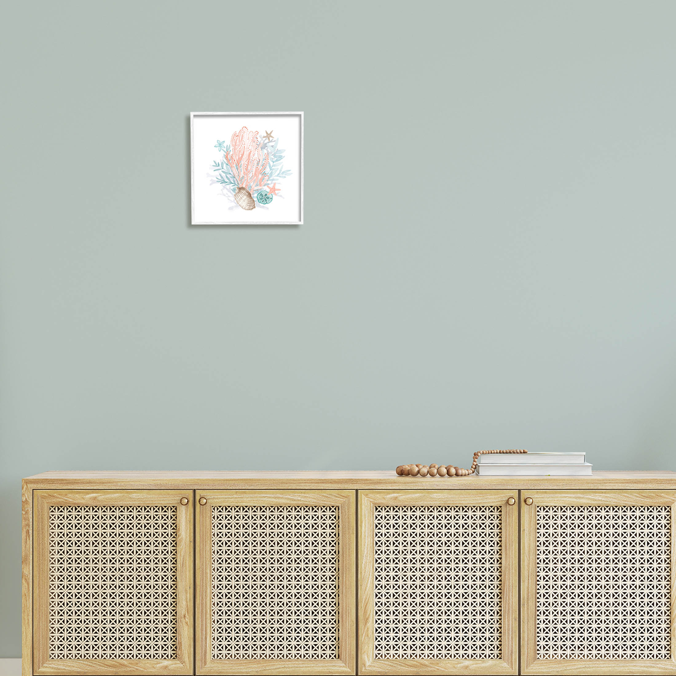Aquatic Coral Pattern Seashells Animals & Insects Graphic Art White Framed Art Print Wall Art