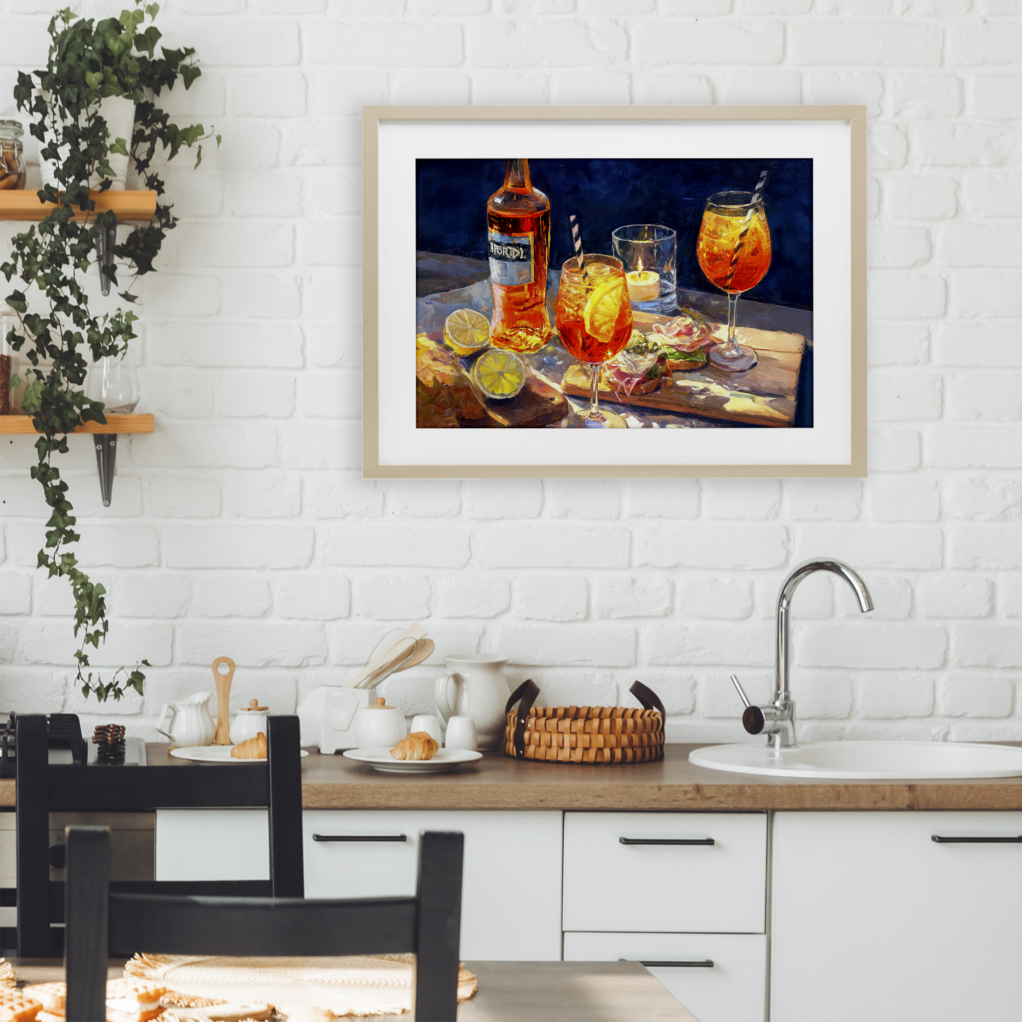 Sprits Table Still Life Birch Framed Print Under Glass, design by Ziwei Li