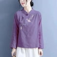 thumbnail image 2 of Dazajoo Vintage Floral Embroidery Cotton Linen Tops for Women Chinese Frog Button Long Sleeve Loose Casual Blouses Shirts,Purple,XXXL, 2 of 4