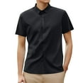 thumbnail image 3 of LIUJUNSHOP Men's Business Casual Button Down Shirt Short Sleeve Solid Smooth Comfortable Tops Black XXXXL, 3 of 5
