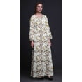 thumbnail image 3 of Bimba Moss Georgette Tree & Robin Watercolor Printed Womenâ€™s Long Sleeve MaxiÂ&nbsp;DressÂ&nbsp;Elastic Waist Gown-XSmall, 3 of 5