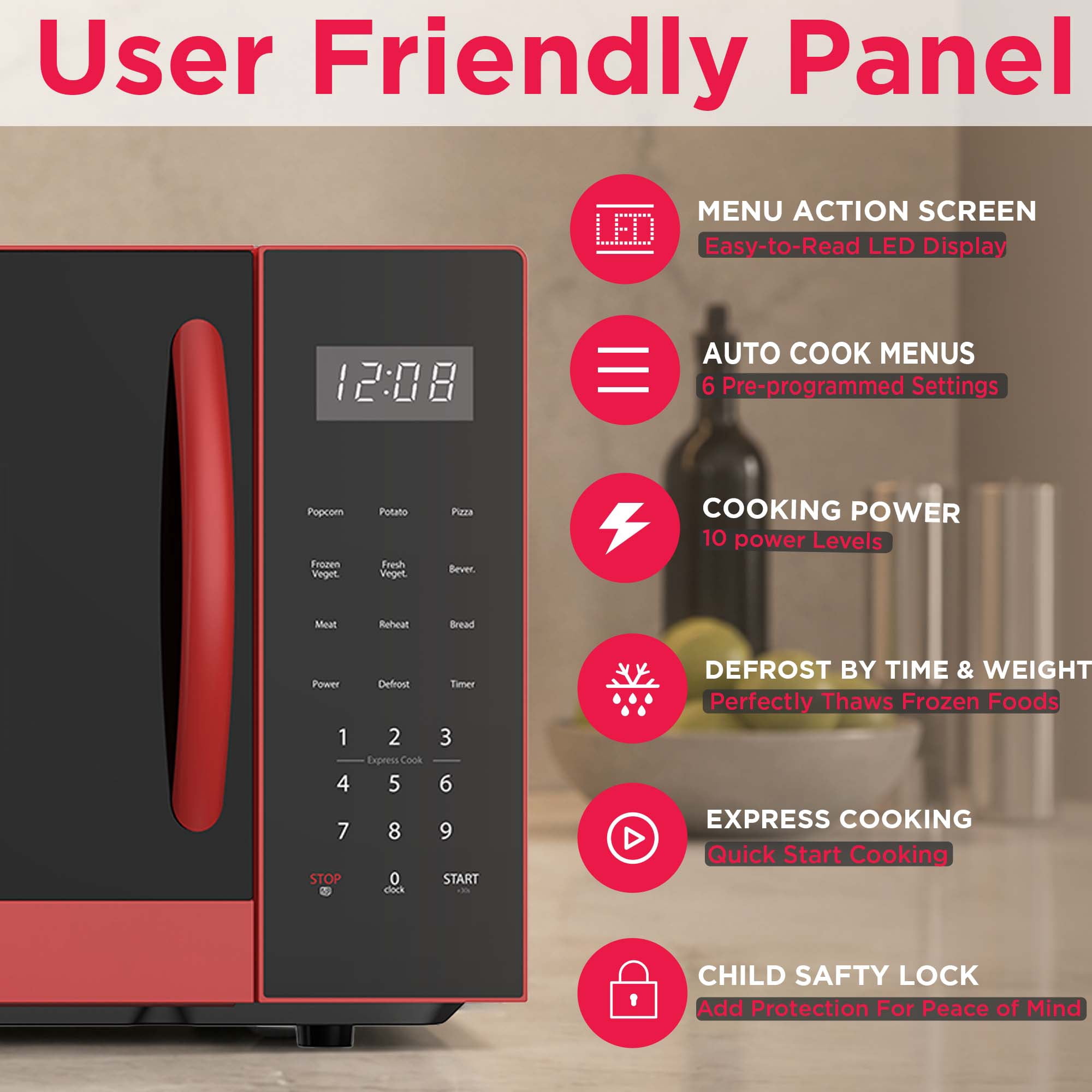 Frigidaire 0.9 Cu. ft. Countertop Microwave, 900 Watt Microwave with 10 Power Levels, Red EMW953