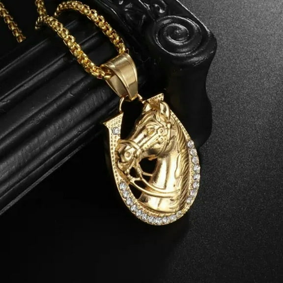 K-KED Women's Fashion Delicate Jewelry Gold Horse Horseshoe Pendant Necklace