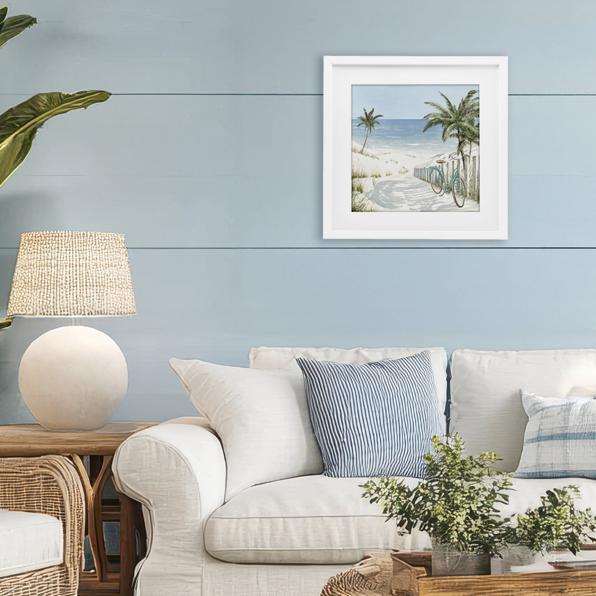 Stupell Industries Beach Bike Coastal Scene White Framed Print Under Glass, design by Lorenzo Collective