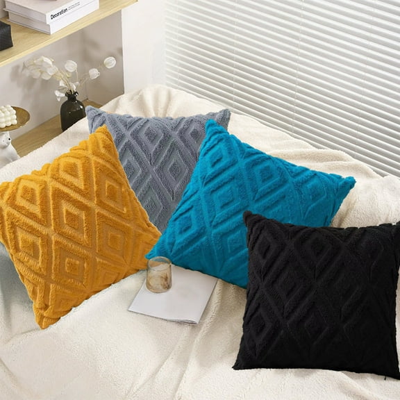 Home Decor Pillow Covers 25x18 Flower Pillow Cover Faux Lambswool Cushions Cover Sofa Pillow Cushions Black