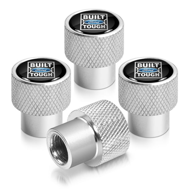 Ford BuiltFordTough in Black on Silver Chrome Aluminum Tire Valve