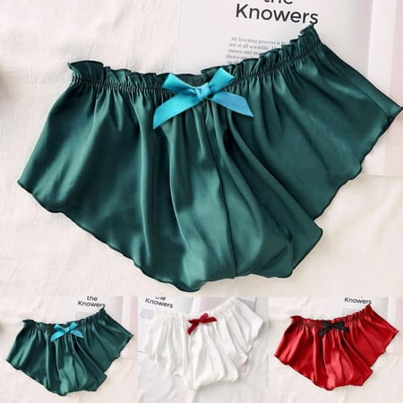 

[BRAND FACTORY PRICE1!]Silk Satin Womens Panties Flowers Floral Plus Size Lace Pajamas Underwear Women Shorts