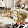 thumbnail image 4 of 47.5" Square Glass Coffee Table,Luxury Center Table Living Room Table,Gold Stainless Steel Irregular Leg,Double-Layer Structure,Clear Glass Desktop,Gold, 4 of 8