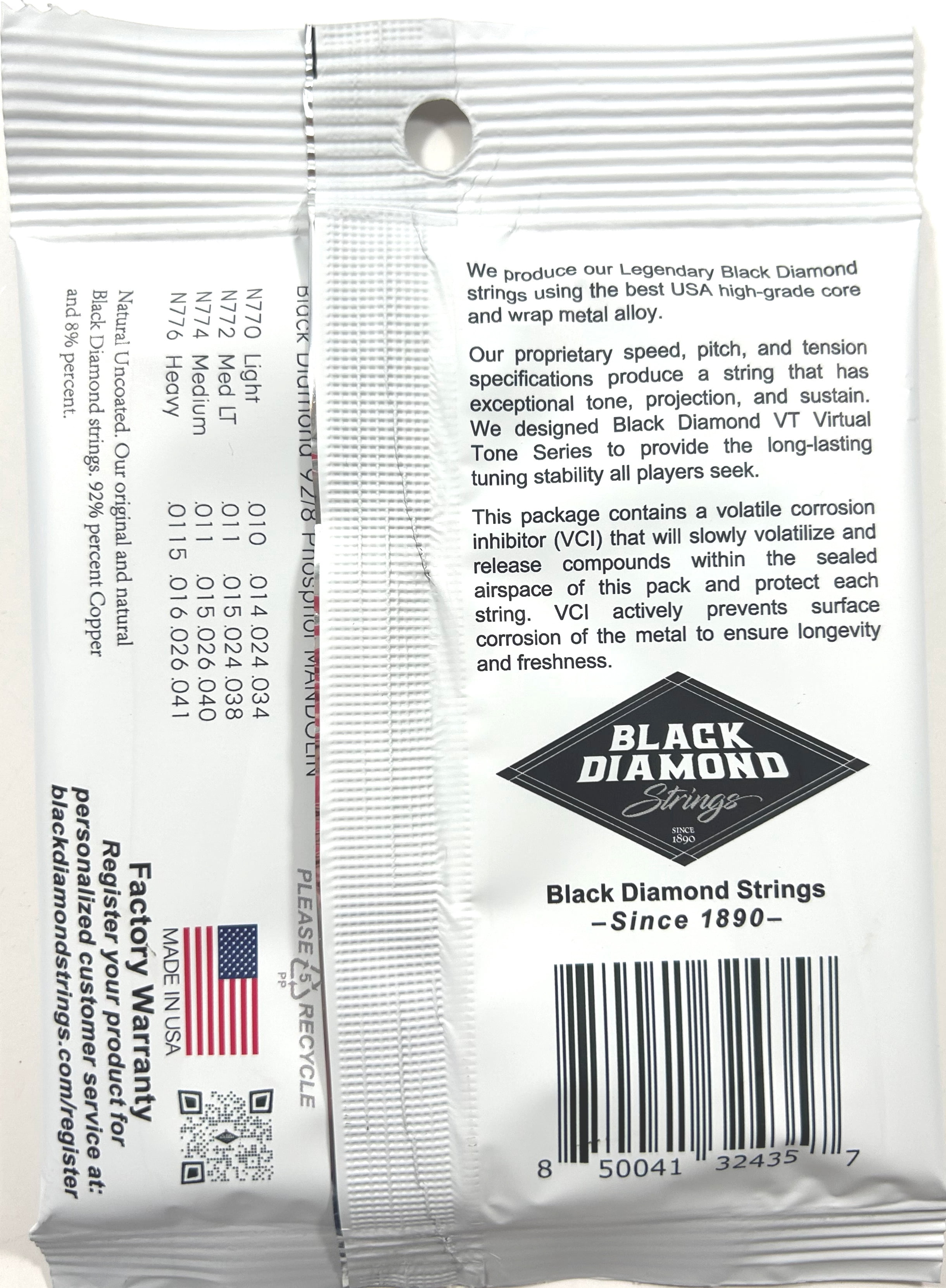 Black Diamond Mandolin Strings 3-Packs Phosphor Bronze Loop End .011-.040