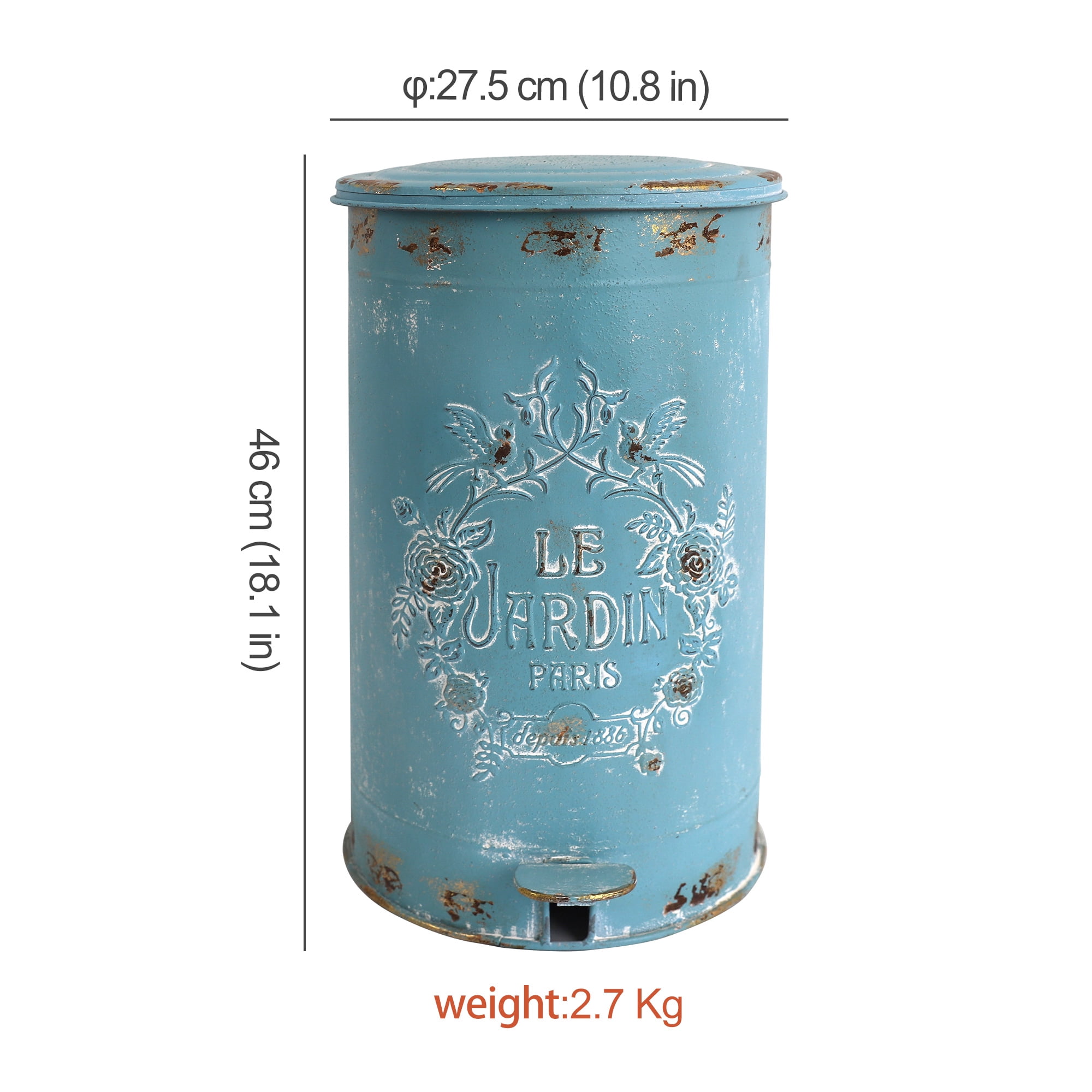 Vintage Metal Step On Trash Can With Lid 4.5 Gallon Farmhouse Rustic Garbage Can Waste Bin for Kitchen Bathroom Bedroom Porch
