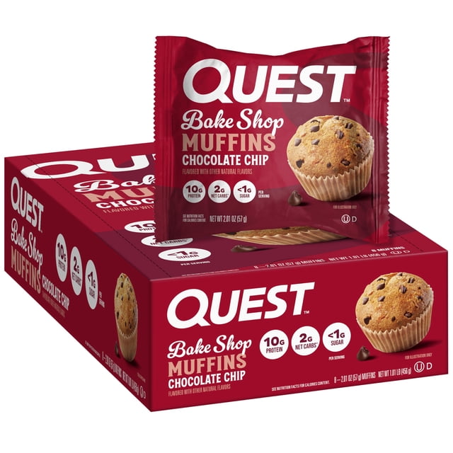 Quest Bake Shop Muffins con Chispas de Chocolate - Alto en Proteína, Bajo en Azúcar, 10 g de Proteína por Porción, Snack Saludable para Llevar, 2 g de Az&am