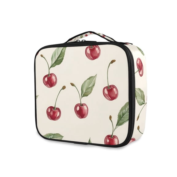 FORMRS Travel Makeup Bag Large Capacity Train Case Cosmetic Organizer with Adjustable Dividers, Beige Cherry