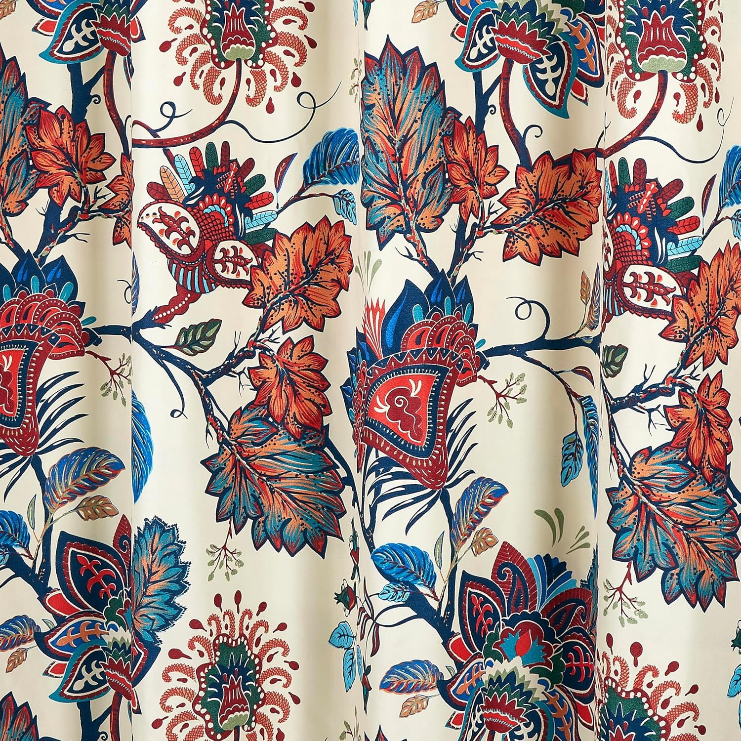 Chezmoi Collection 4-Piece Paradise Floral Window Curtain Set with Sheer Backing, Multicolor Blue Red Orange Cream Printed Microfiber, 120 inch x 84 inch