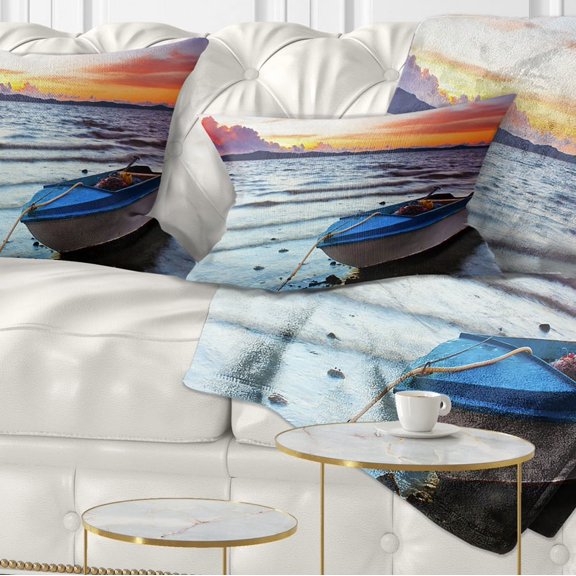 Designart Boat at the Sunset - Landscape Photography Throw Pillow - 12x20