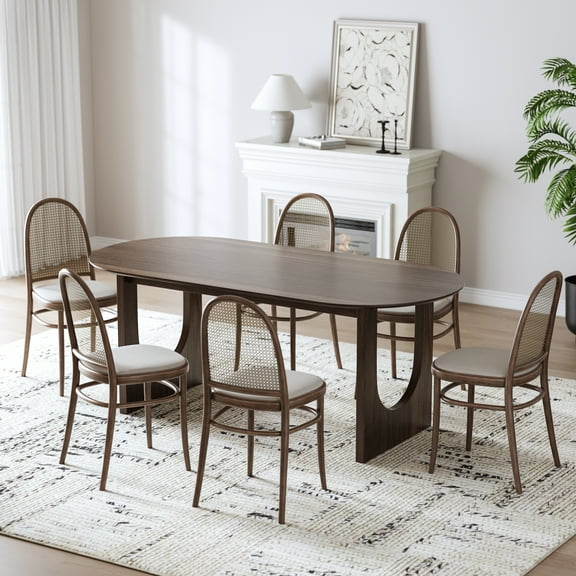 Dovelina Oval Dining Table Mid-Century Rustic Kitchen Table for Dining Room, Walnut, 67*33.5*30in