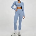thumbnail image 2 of YHCY 2PC Womens Stretchy Yoga Matching Set Zip Up Long Sleeve Thumbhole Jacket Matching Elastic Waist Tummy Control Leggings Elegant Casual Soft Activewear Athletic Workout Clothes Light Blue Xxl, 2 of 9