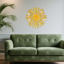 Golden Sun Sign Acrylic Mirror Wall Stickers for Living Room 17.71x17.71 in Round Flowers Self-Adhesive Wall Decor Decals DIY