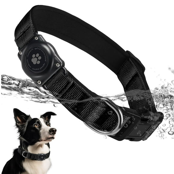 Collar para perros Furrigo mejorado con soporte para AirTag, impermeable, negro