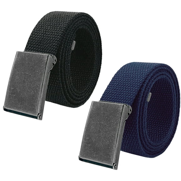 Boy's School Uniform 2 pack Distressed Silver Flip Top Military Canvas Web Belts Large Black, Navy