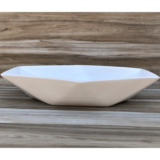Hexagon Shape Vessel Sink White Elongated Countertop Washbasin