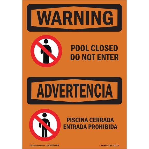 OSHA WARNING Sign - Pool Closed Do Not Enter With Symbol | Plastic Sign | Protect Your Business, Work Site, Warehouse & Shop Area | Made in the USA