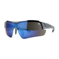 thumbnail image 2 of Classic Mens Baseball Half Rim Shield Sport Plastic Sunglasses Silver Blue Mirror, 2 of 4