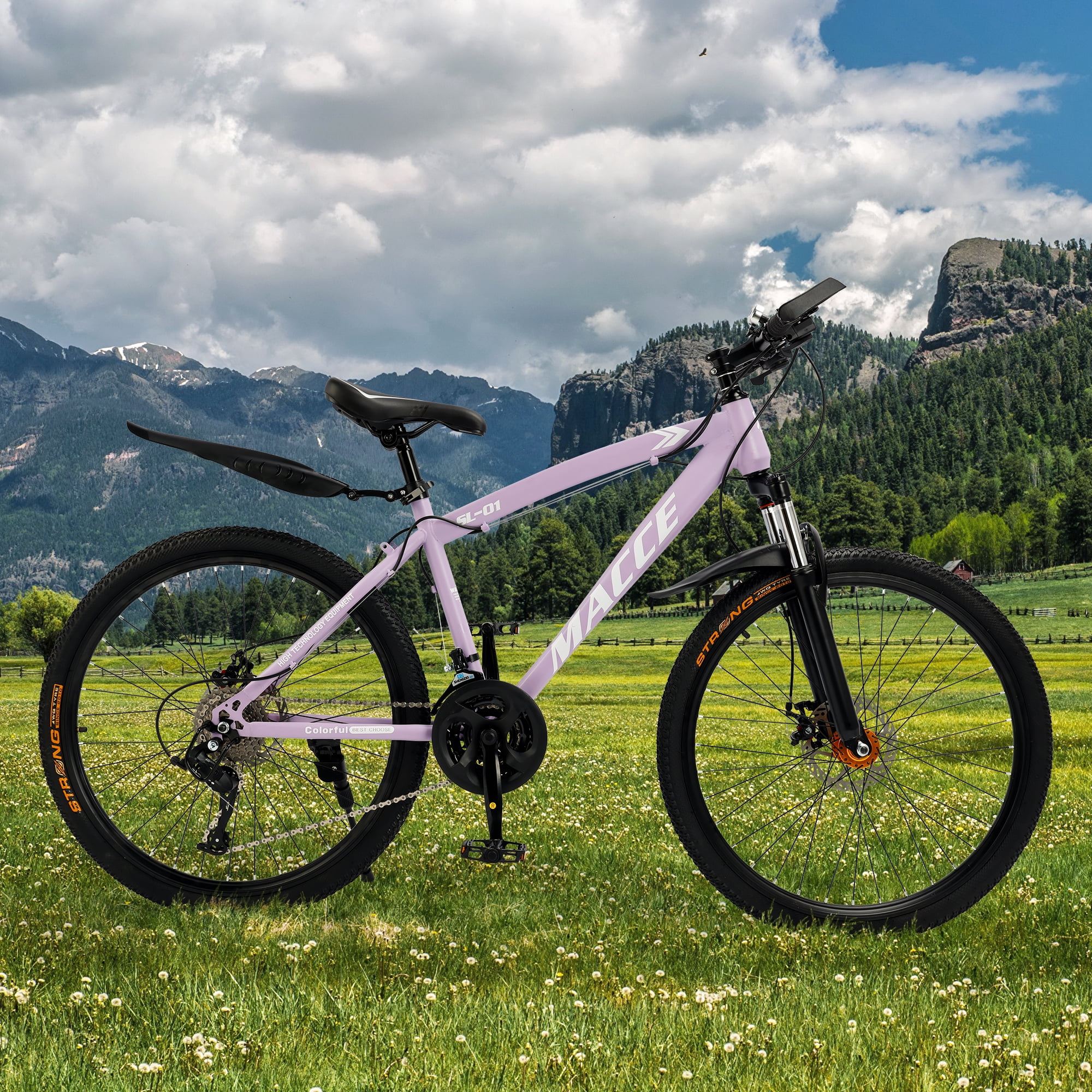 26/27.5 inch Mountain Hardtail Mountain Bike for Men/Women, 27 Speed Twist Shifting, Front Suspension, Comfort Saddle, Purple/Black/White