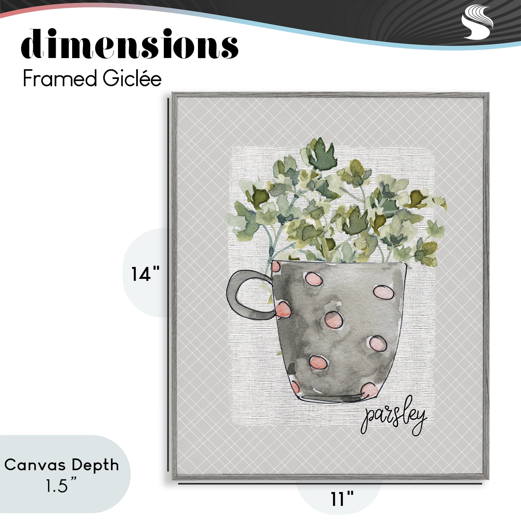 Stupell Industries Parsley Herb Mug Gray Framed Giclee Art, design by Livi Finn