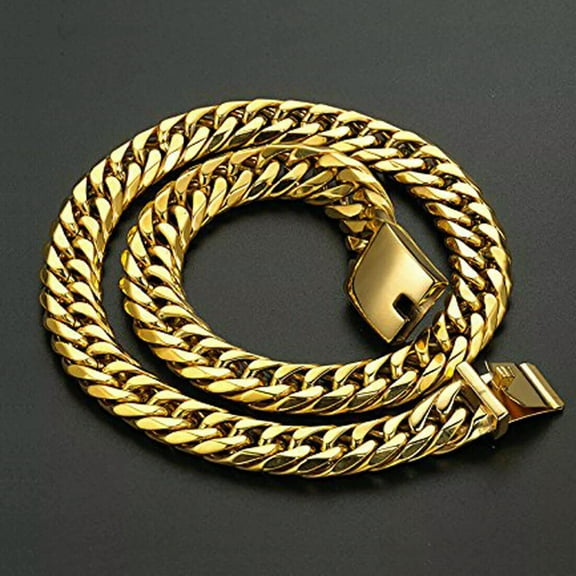 QQTDFG Male Heavy Miami Cuban Link Chain Stainless Steel Curb Necklace for Cool Men 24"-default