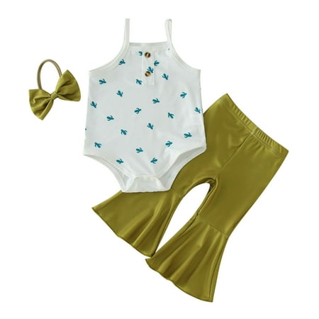 

Halloween Outfits For Infant Toddler Christmas Girls Summer Sleeveless Cartoon Prints Romper Pants With Headband 3 Pieces Clothes Sets Size 3-6 Months