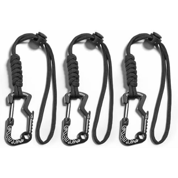3 Pack Black Braided Water Bottle Holder Straps with Carabiner Clips, 12.59 Inch Wrist Lanyards for Backpacks, Keys and Cups