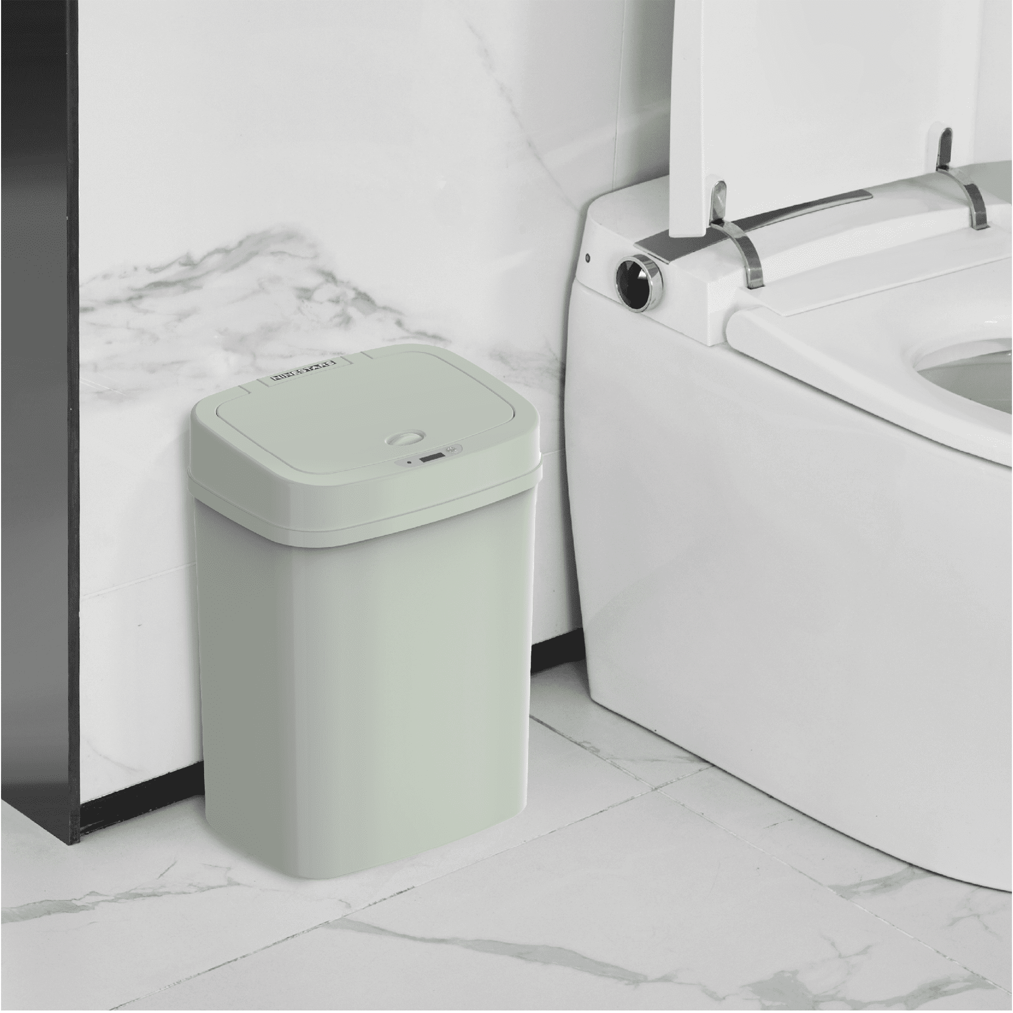 Nine Stars Automatic Bathroom Trash Can, 3 Gallon Plastic Motion Sensor Garbage Bin with Soft Close Lid, Green