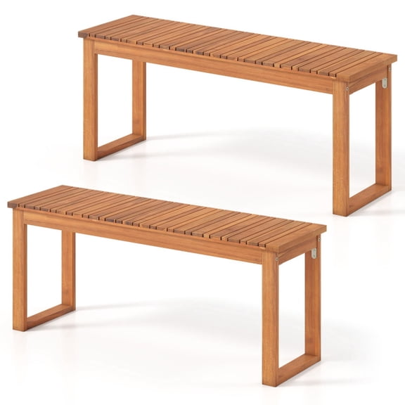Biotree Acacia Wood Outdoor Garden Bench Set of 2 with Slatted Seat for Front Porch Weatherproof Patio Bench Seat for Backyard and Deck, Natural