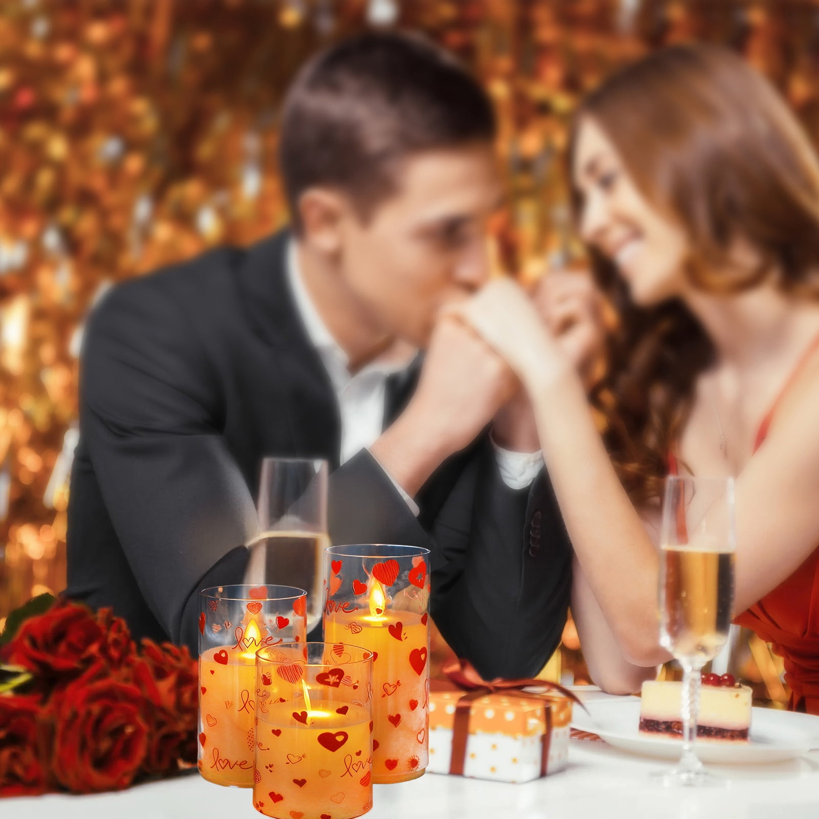 Heart Shape Electronic Flameless Candle With Flickering Wick Set Of 3 Battery Operated Indoor Outdoor Wedding Anniversary Decoration Ambient Light 6Inch