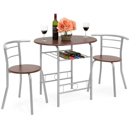 Best Choice Products 3-Piece Wooden Kitchen Dining Room Round Table and Chairs Set w/ Built In Wine Rack
