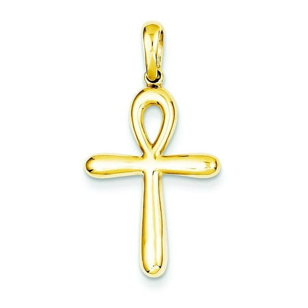 Gold Ankh Charm - 14K Yellow Gold Rounded Ankh Cross Pendant Charm