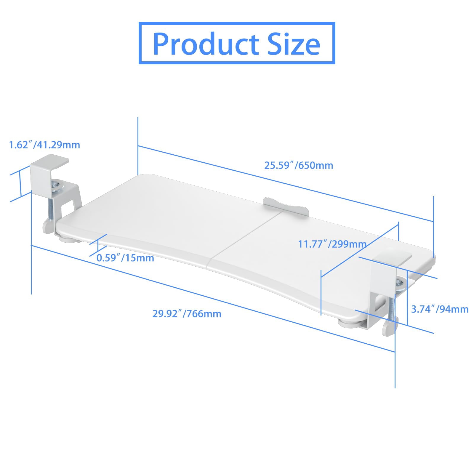 Tray Under Desk Pull Out With C Clamp Mount  Computer & Mouse 25.6 (30 Including Clamps) X 11.8 Inch Slide-out Platform Drawer For Typing White Dsf1w