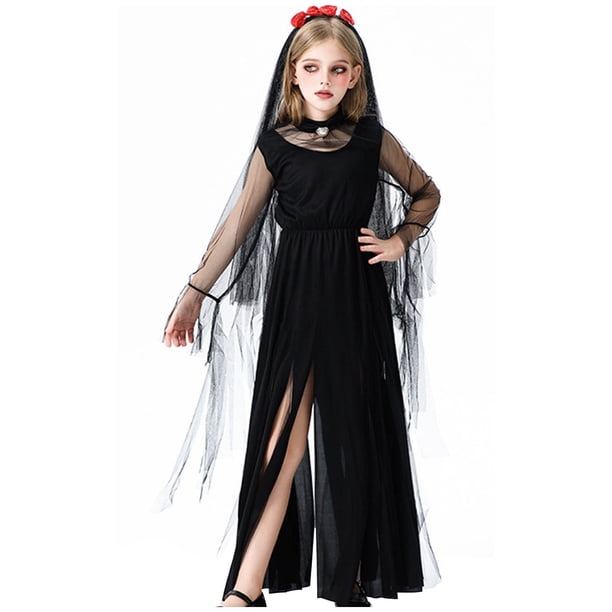 Odeerbi Vestidos de Bruja de Manga Larga Para Niñas Divertido Vestido de Encaje