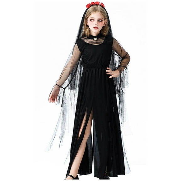 Odeerbi Kids Girls Stage Performance Outfits Long Sleeve Witch Dresses Children's Funny Lace Dress Kids Girls Clothes