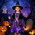 thumbnail image 2 of Ulitacool Halloween Dress For Girls Long Sleeve Sundress Cartoon Pattern O Neck Hallowmas Classic Daily Wear 4-6 Years Purple, 2 of 5