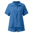 thumbnail image 7 of ibiyuan Women Sets 2 Piece Outfits Women's Casual Summer Shorts Set Comfortable Two Piece Outfit Button Down Shirt with Pocket Shorts Versatile Spring Wear, 7 of 7