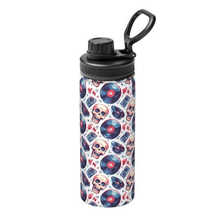 

Ocsxa record rock music Skull Print 18oz Stainless Steel Water Bottle Unisex Water Bottle Insulated Sports Water Cup Flask for Cold Water Drinks/Sports/Travel/Car/School