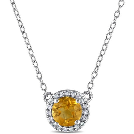 Tangelo 3/4 Carat T.G.W. Citrine and Diamond-Accent Sterling Silver Halo Necklace, 16