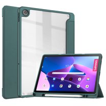 ELEHOLD Trifold Case for Lenovo Tab M10 Plus 10.6" (2022) - Auto Wake Sleep Function Kickstand Built-in S Pen Holder Acrylic Clear Back Shockproof Cover for Lenovo Tab M10 Plus 3rd Gen,Deep Green