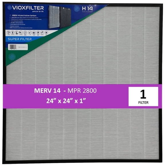 Vioxfilter H14AF24241 MERV 14 Pleated 24x24x1 AC Furnace Air Filter; Low Resistance to Air Flow; Filters Air From A/C, Cleans up by PM 2.5. Helps to Remove Bad Odors