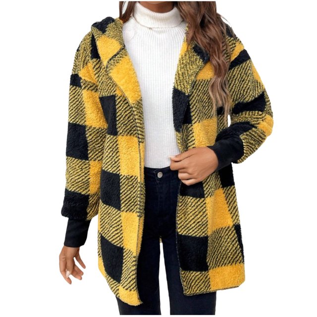 Winter Coats Women, Oversized Plaid Faux Shearling Jacket